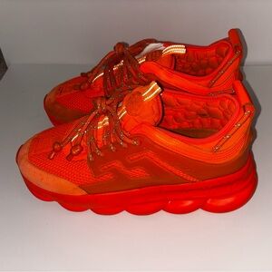 Versace Orange and Red Chain Reaction-Style Sneakers